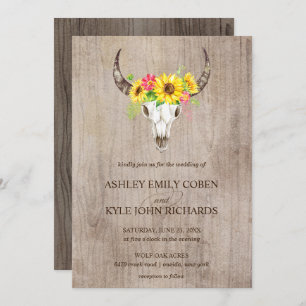Boho Bull Skull convite para casamento com girassó