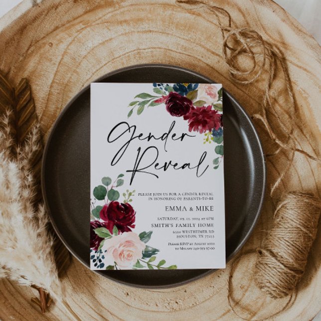 Boho Burgundy Blush Gênero Revela Convite (Criador carregado)