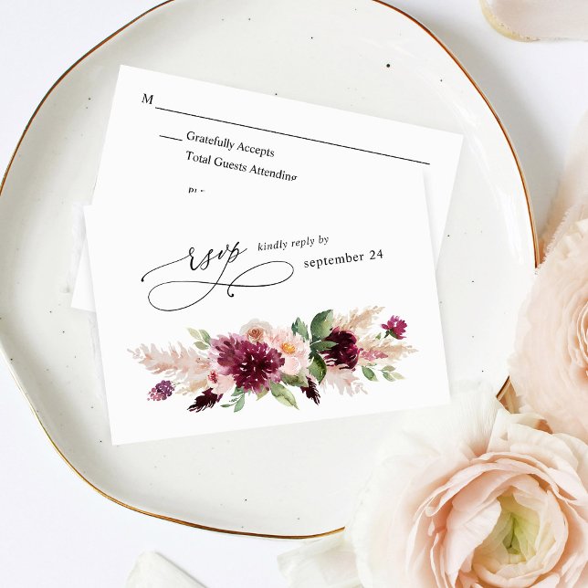Boho Burgundy & Blush Pink Floral w RSVP 2 (Criador carregado)