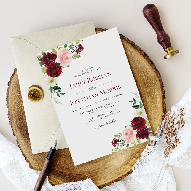 boho burgundy e blush convite para casamento flora (Criador carregado)