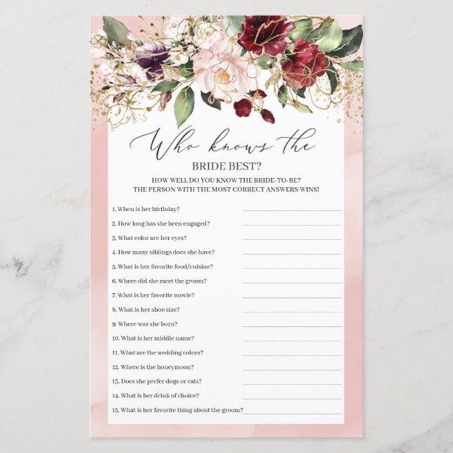 Boho Burgundy Floral que conhece o melhor jogo da  (Frente)