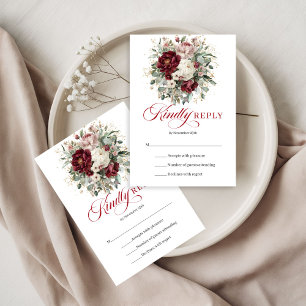Boho Burgundy Flores Verde Dourado Casamento RSVP