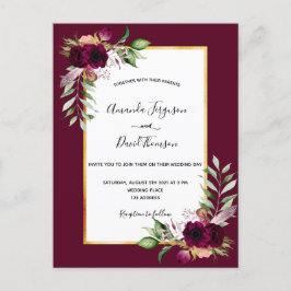 Boho burgundy floresce convite para o casamento de