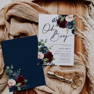 Boho Burgundy Oh Chá de fraldas Convite