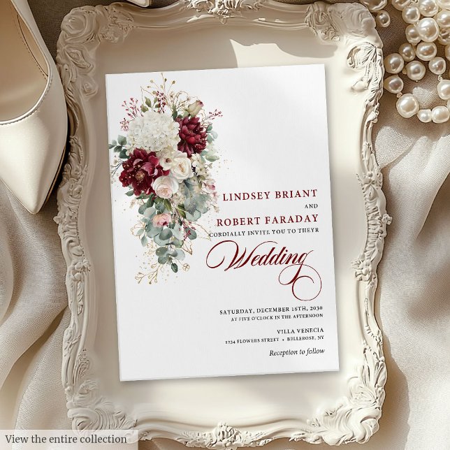 Boho Burgundy White Watercolor Convite (Boho Burgundy White Watercolor Wedding Invitation)