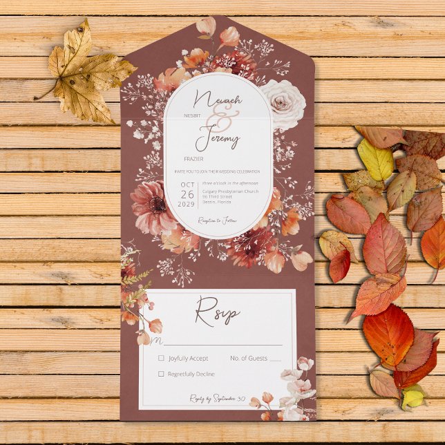 Boho Burnt Orange Rust Fall Floral No Janta (Criador carregado)