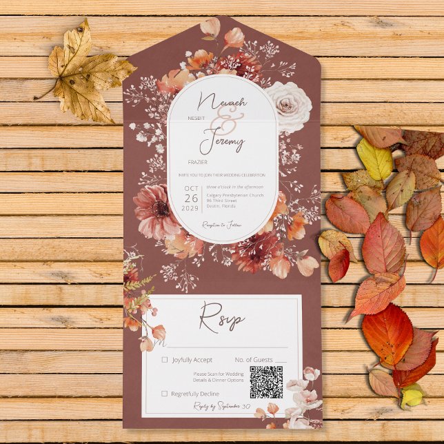 Boho Burnt Orange Rust queda floral QR (Criador carregado)