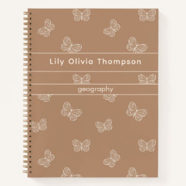 Boho Butterfly Pattern School Girls Name Tan Brown