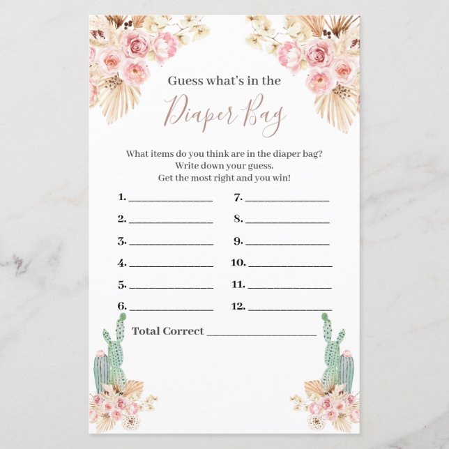 Boho Cactus Floral adivinha o que há na Fralda (Frente)