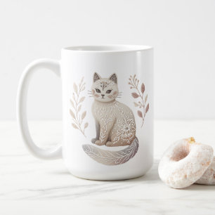 Boho Cat Mug Elegante Mínima Xícara de Café Felino