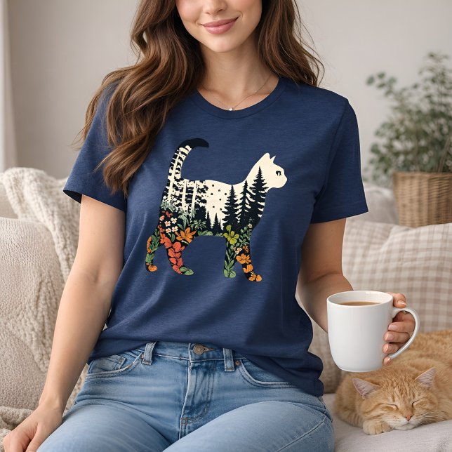 Boho Cat Plants Floral Nature Tee for Cat Lovers  (Criador carregado)