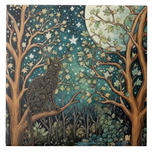Boho cat starry night sky woodland forest (Frente)