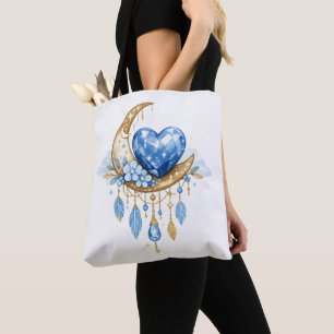 Boho Celestial Moon & Crystal Heart Bolsa Tote –