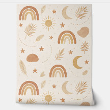 Boho Celestial Rainbow Nursery Wallpaper - Quente