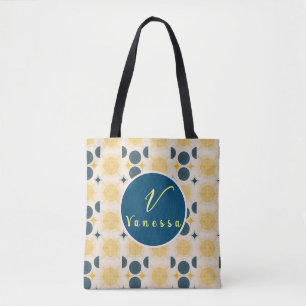 Boho Celestial Sun Moon Monograma Script Tote Bag
