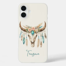 Boho Chic Aguarela Floral Caveira de Vaca