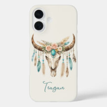 Boho Chic Aguarela Floral Caveira de Vaca