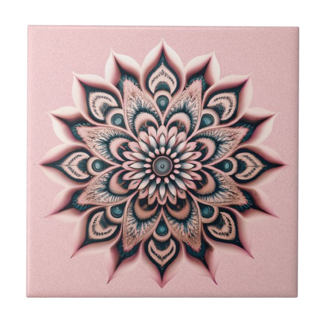 Boho Chic Blush Flor Rosa Mandala com Teal Escuro (Frente)