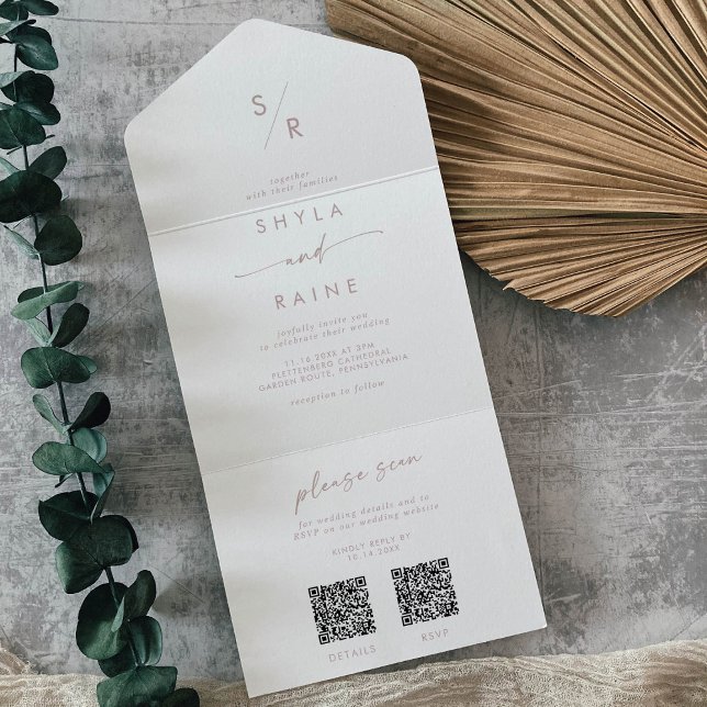 Boho Chic Blush Pink Código QR Duplo Casamento (Criador carregado)