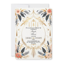 Boho Chic Dourado e Convite para Casamento Floral