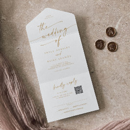Boho Chic Dourado e White QR Code Mail in Wedding