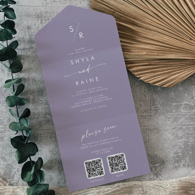 Boho Chic Lavanda Roxo Casamento Código QR Duplo (Criador carregado)