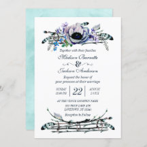 Boho Chic Mint & Marinho Floral Weding Convite