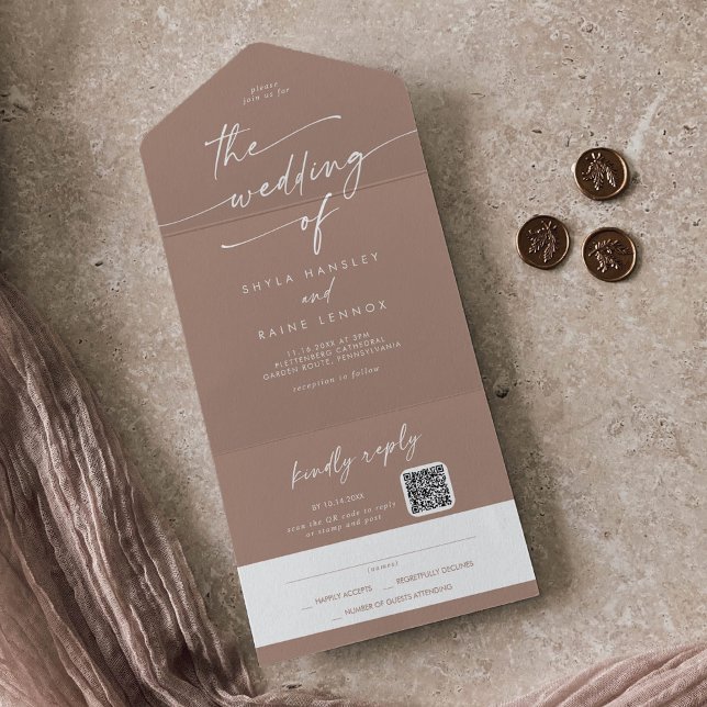 Boho Chic Neutral Taupe QR Code Mail Em Casamento (Criador carregado)