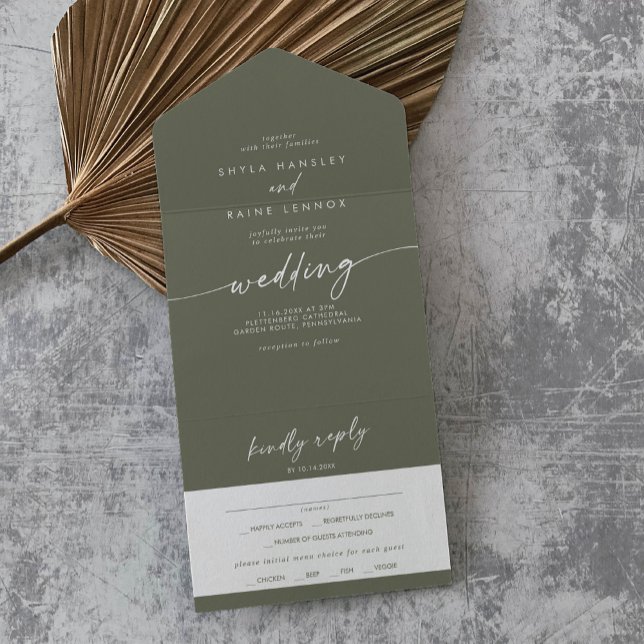 Boho Chic Olive Green Meal Choice Casamento RSVP (Criador carregado)