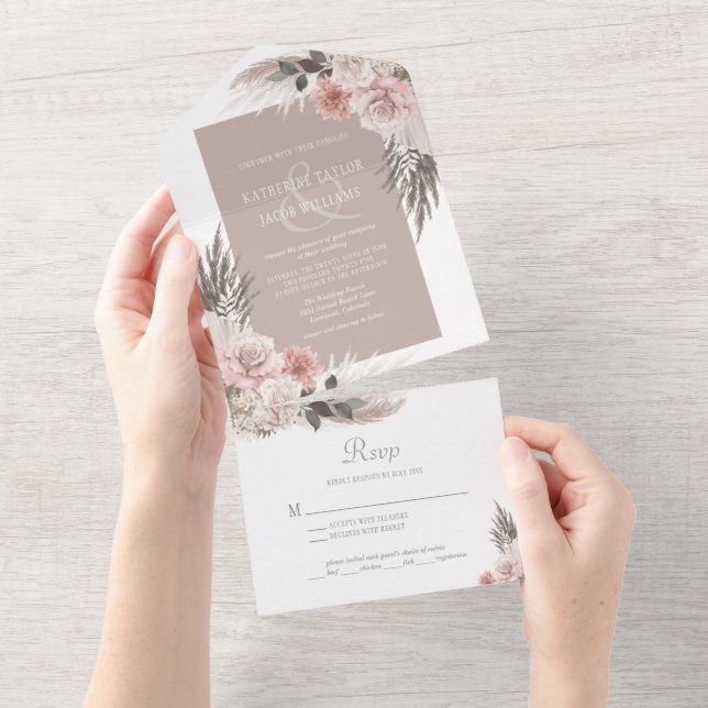 Boho Chic Pampas Grass Earth Tones Floral Casament (Aba destacável)