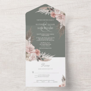 Boho Chic Pampas Grass Sage Casamento Floral Verde