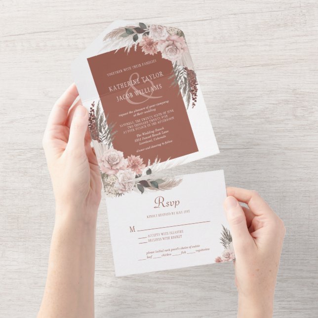 Boho Chic Pampas Grass Terracotta Casamento Floral (Aba destacável)