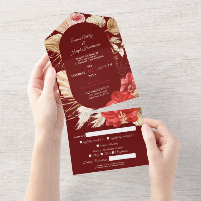 Boho chic Red Orchid cai personalizado Casamento (Aba destacável)