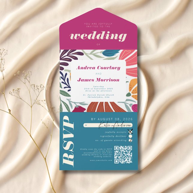 Boho Chic Retro Bright Casamento Colorido Floral (Criador carregado)