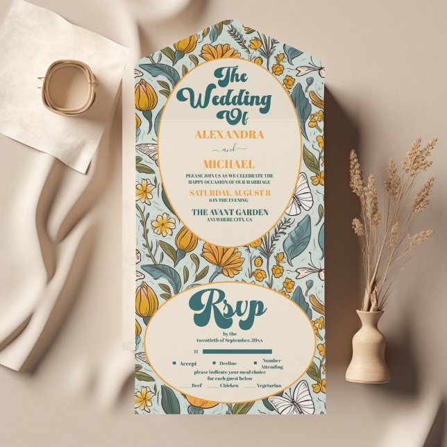 Boho Chic Retro Colorido Casamento Floral (Criador carregado)