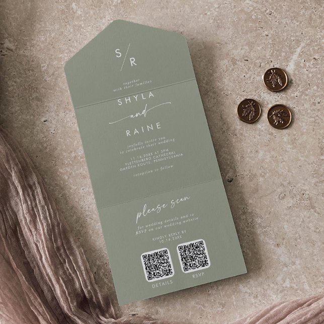 Boho Chic Sage Green Código QR duplo Casamento (Criador carregado)