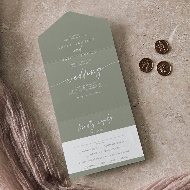 Boho Chic Sage Green Meal Choice Casamento RSVP (Criador carregado)