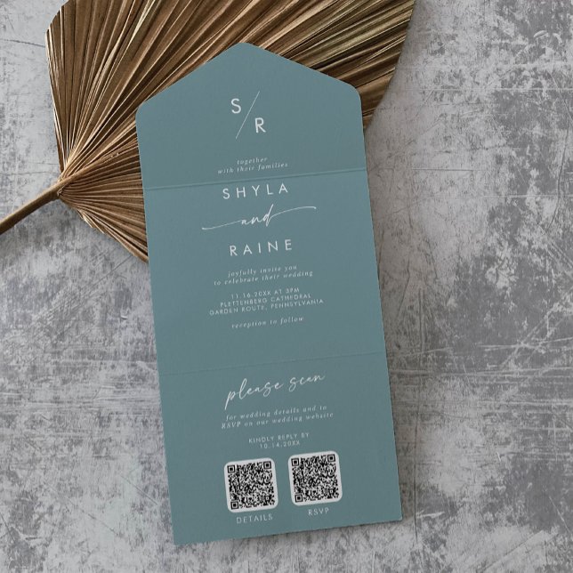 Boho Chic Seafoam Teal Dual Código QR Casamento (Criador carregado)