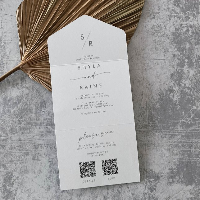 Boho Chic Silver Cinza Código QR Duplo Casamento (Criador carregado)