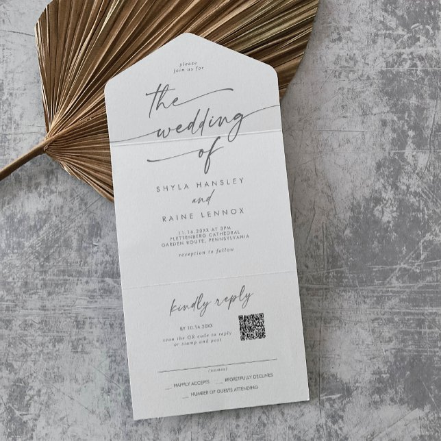 Boho Chic Silver Cinza QR Code Mail in Wedding (Criador carregado)