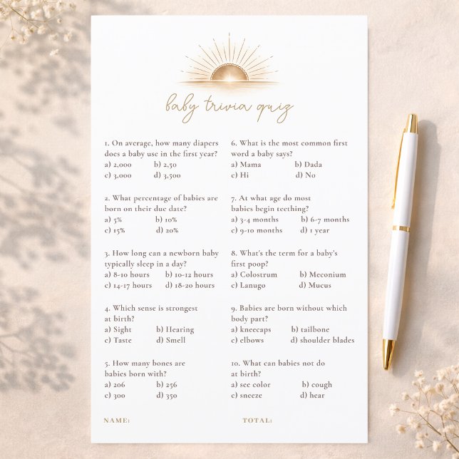 Boho Chic Sol Neutro Jogos de Chuveiro Bebê Trivia (Criador carregado)