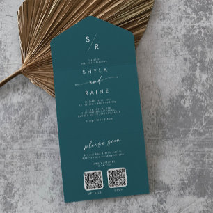 Boho Chic Teal Blue Código QR duplo Casamento
