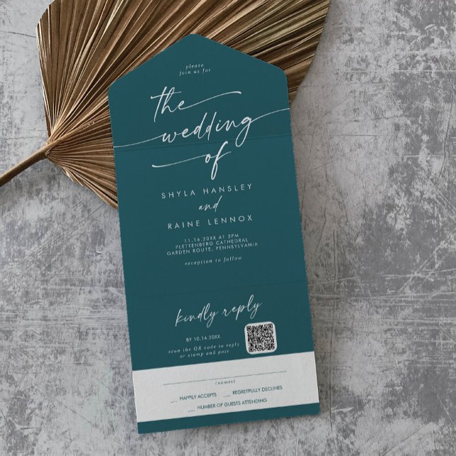 Boho Chic Teal Blue QR Code Mail In Weding (Criador carregado)