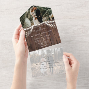 Boho Chic Wood String Lights Foto RSVP Casamento