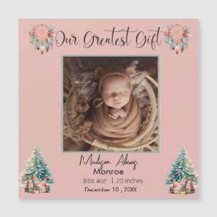 Boho Christmas Baby Stats Birth Announing