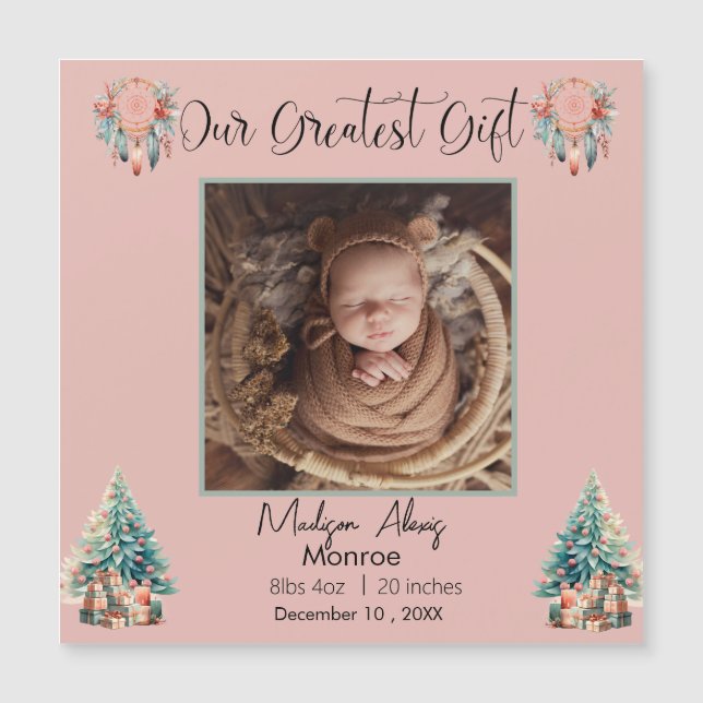 Boho Christmas Baby Stats Birth Announing (Frente)