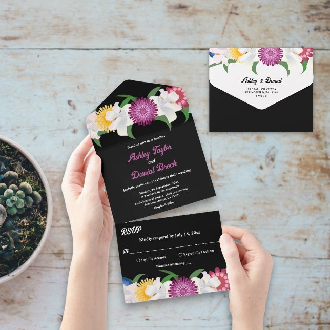 Boho Colorida Flores Negras Casamento Floral (Criador carregado)