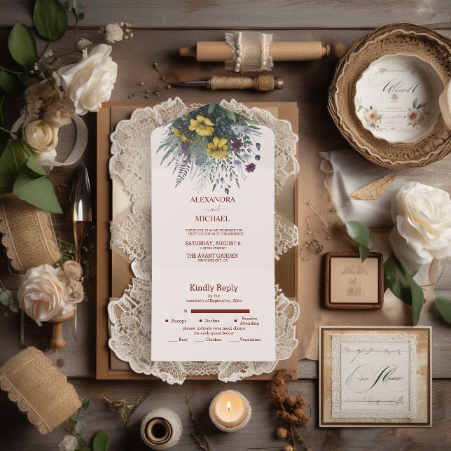 Boho Colorido Casamento de Flores Silvestres Aquar (Criador carregado)