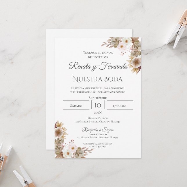 Boho - Convite De Casamento Espanhol (Frente/Verso In Situ)