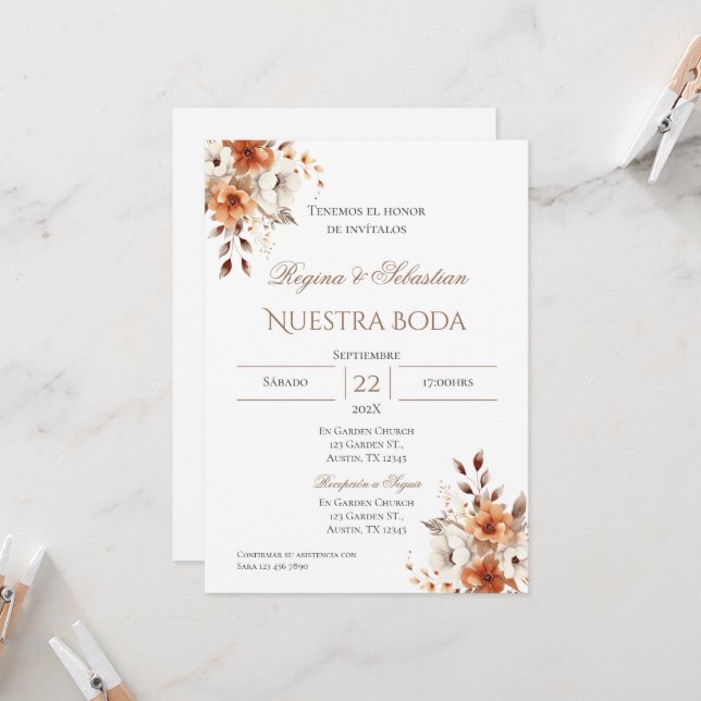 Boho - Convite De Casamento Espanhol (Frente/Verso In Situ)